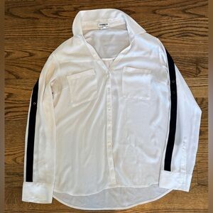 Express Portofino Slim Fit Button-Up Shirt – White with Black Stripes, Large